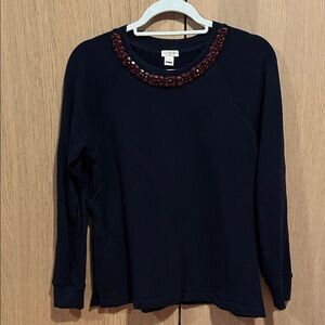 Jcrew Women's Navy Sweatshirt with Beaded Neckline